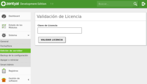 Validación de la clave de la licencia del Servidor Zentyal